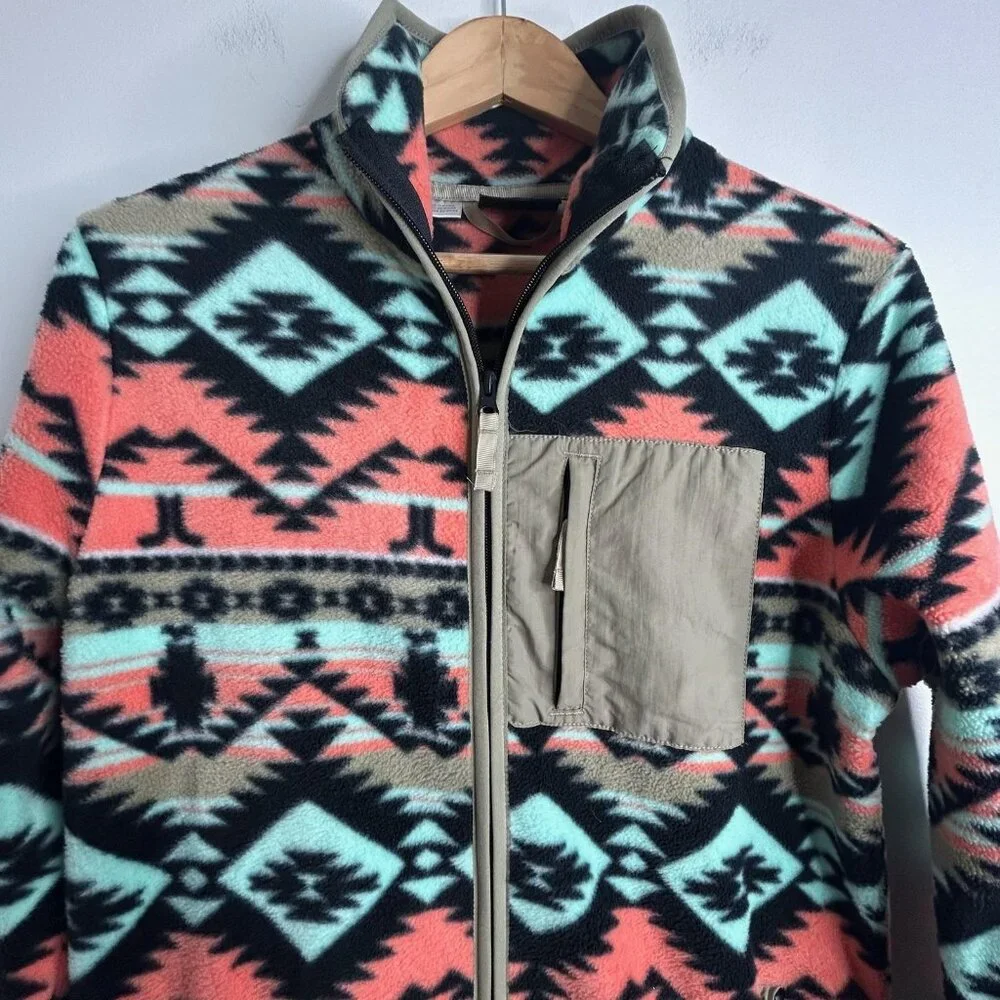 WESC‎ Jacket Mens Sm Womens M Moritz Aztec Fleece Full Zip Black Coral Western